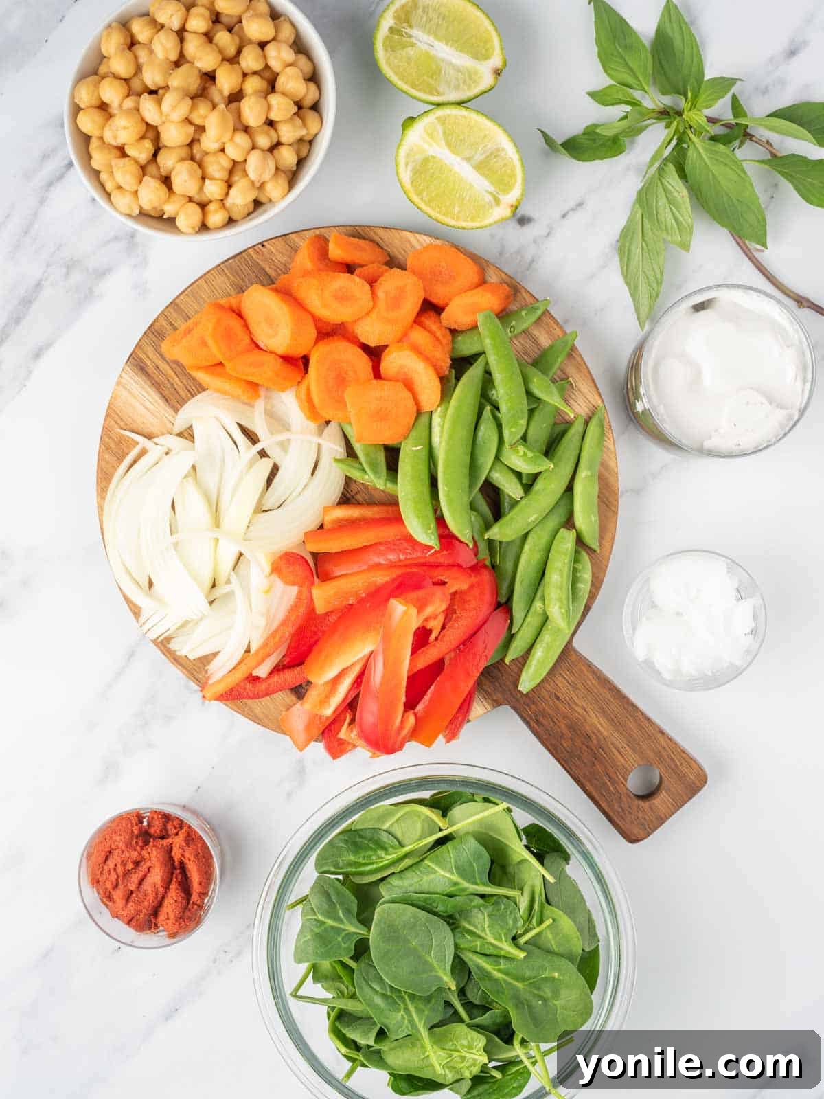 Ingredients needed for red thai vegan curry.