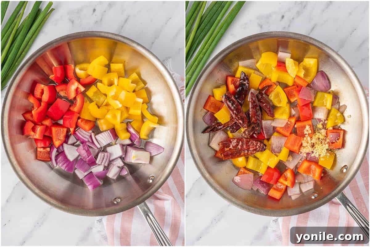 How to stir fry veggies for Kung Pow Shrimp.