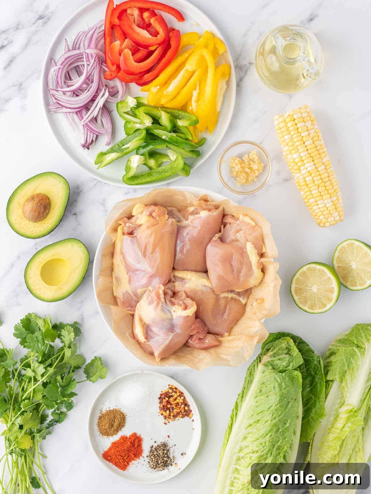 Ingredients needed for cilantro lime chicken salad.