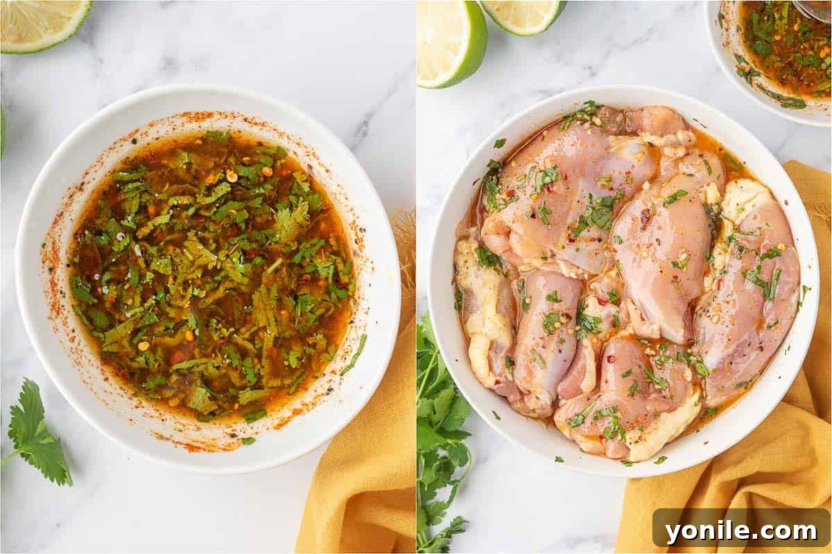Marinade and dressing for cilantro lime grilled chicken.