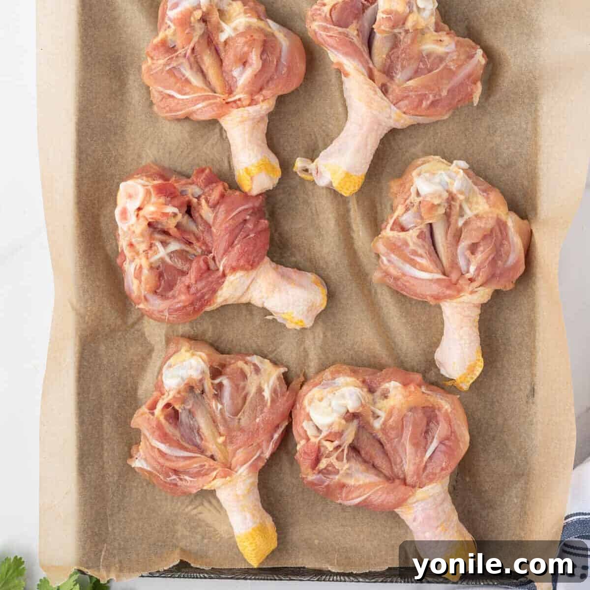 Blossoming Drumsticks 4 Detailed image showing how to correctly butterfly a chicken drumstick by slicing along the bone to flatten it.
