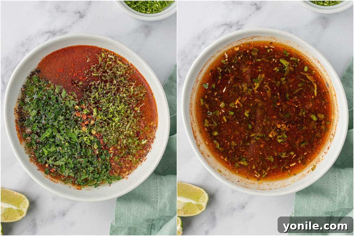 Honey lime garlic marinade in a bowl, ready to coat the best grilled shrimp.