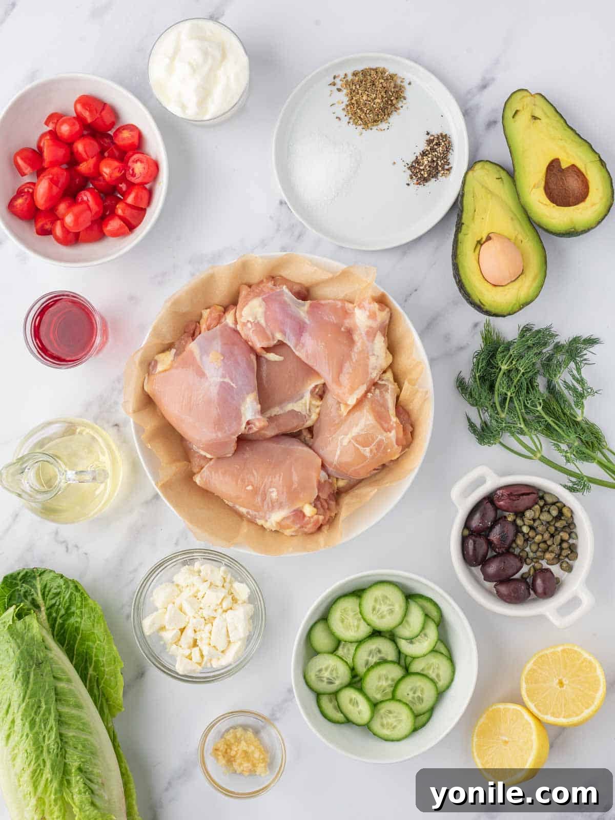 Vibrant Greek Grilled Chicken Salad 3 Ingredients needed for Greek chicken salad recipe.