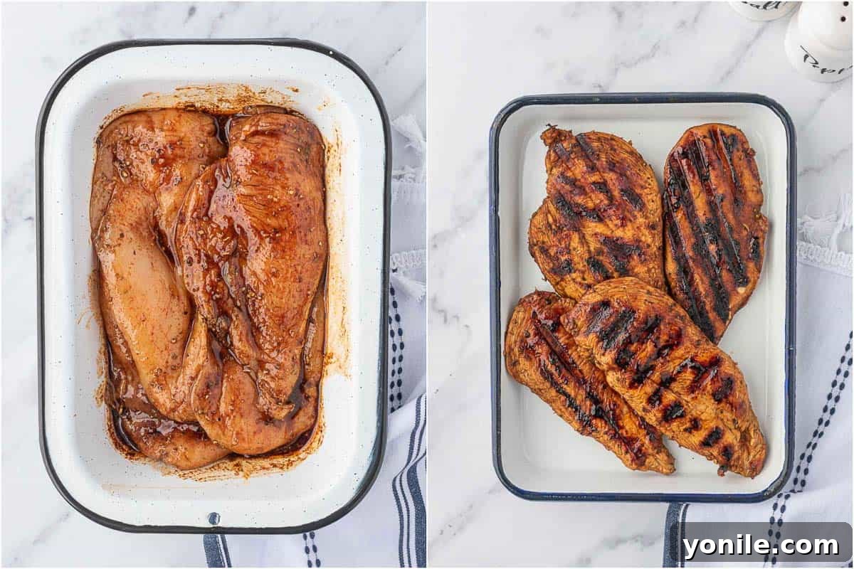Process of marinating and grilling balsamic chicken.