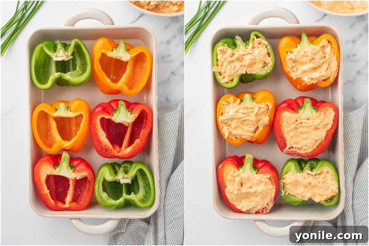 How to fill healthy chicken stuffed peppers.