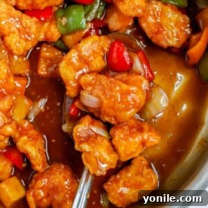 Spoonful of homemade sweet and sour chicken