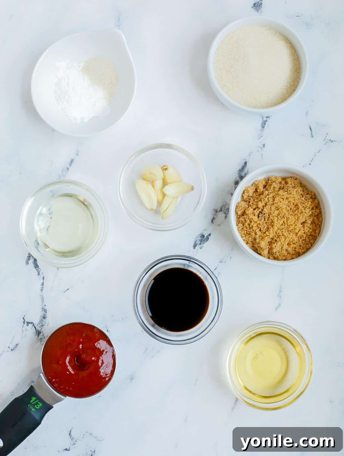 Ingredients for homemade sweet and sour sauce