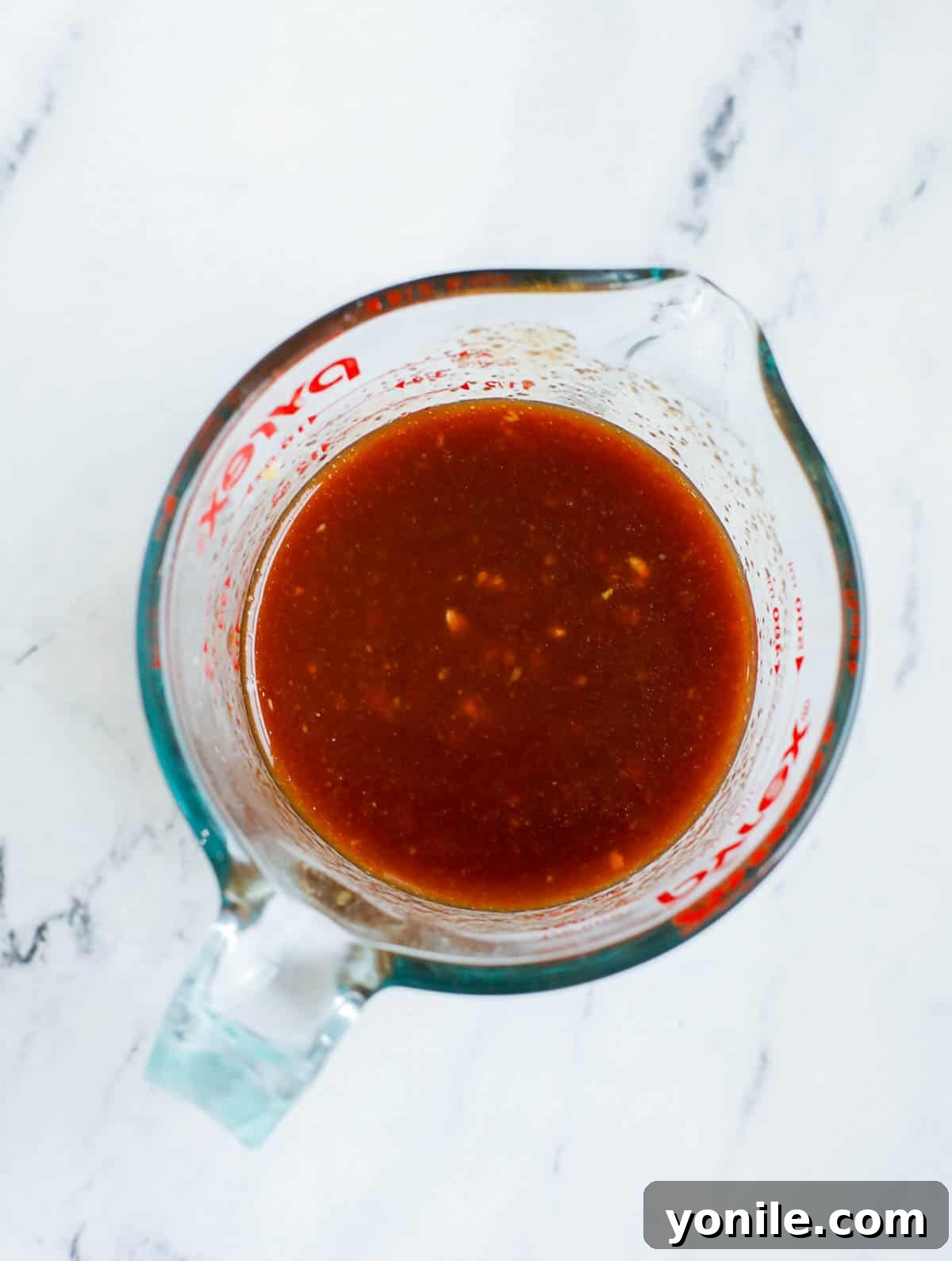Ingredients combined for homemade sweet and sour sauce.