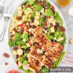 Autumn Harvest Chopped Chicken Salad 9 Chopped chicken salad on a platter with apples.