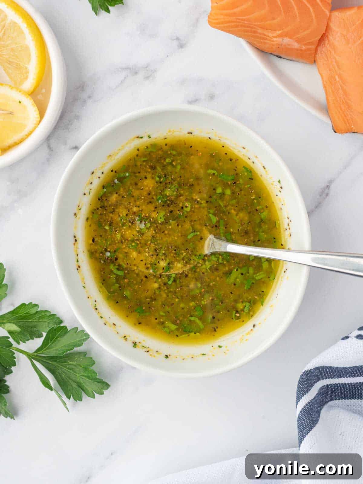 Lemon pepper marinade in a bowl.