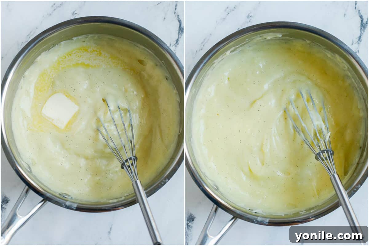 process of making the creme patissiere.
