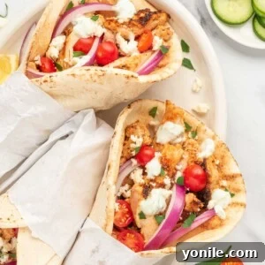Homemade Greek Chicken Gyros on a plate.