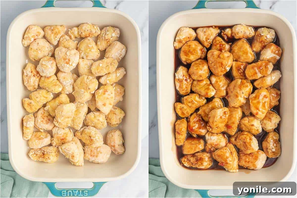 How to coat baked chicken with honey sesame sauce.