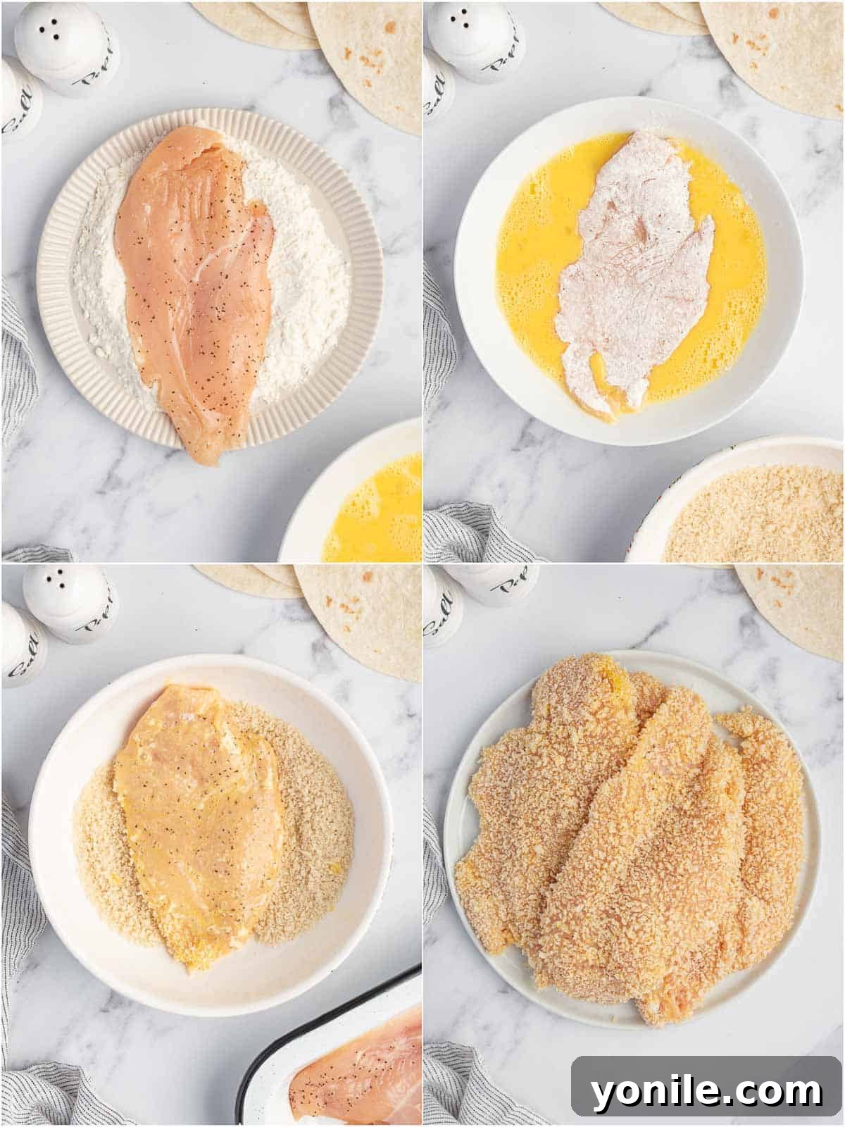 How to dredge chicken for pan frying.