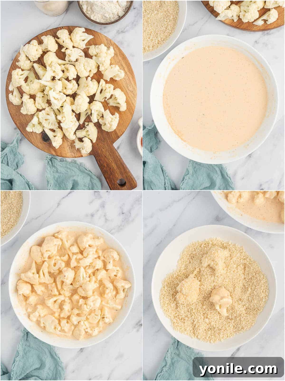 How to coat cauliflower bites for maximum crispiness.