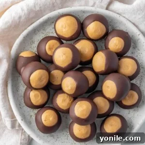 A plate of chocolate peanut butter balls.