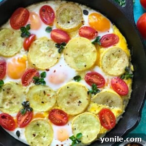 Close-up of a serving of Squash and Eggs Brunch