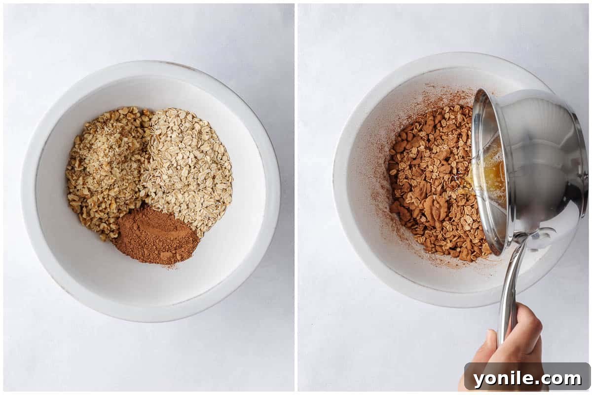 How to mix ingredients for simple granola recipes.