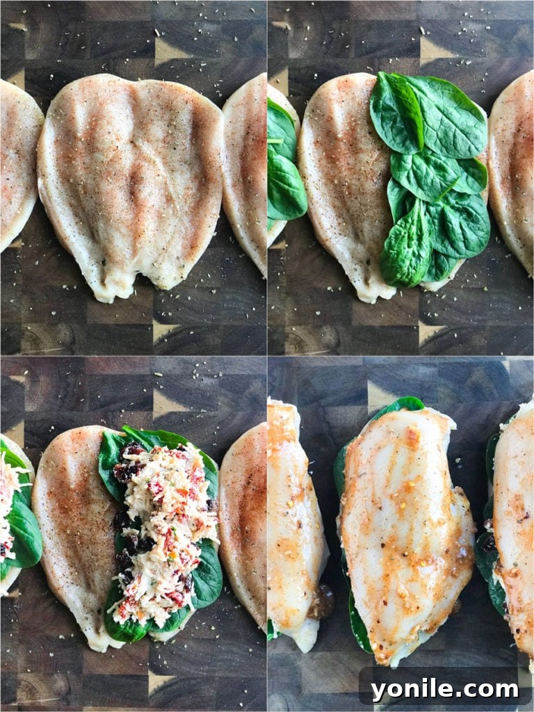 Step-by-step guide on how to butterfly a chicken breast, showing the horizontal cut.