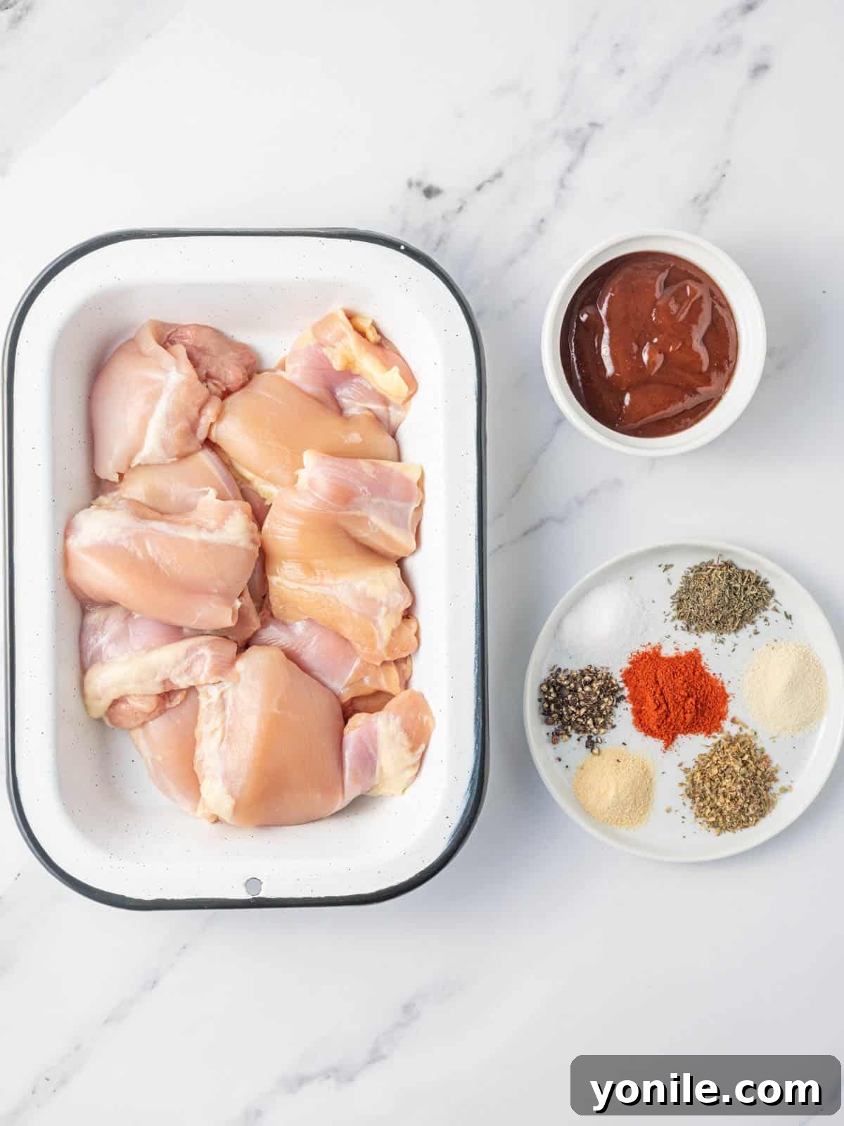 Air Fryer BBQ Chicken Perfection 3 Ingredients needed for air fryer bbq chicken.