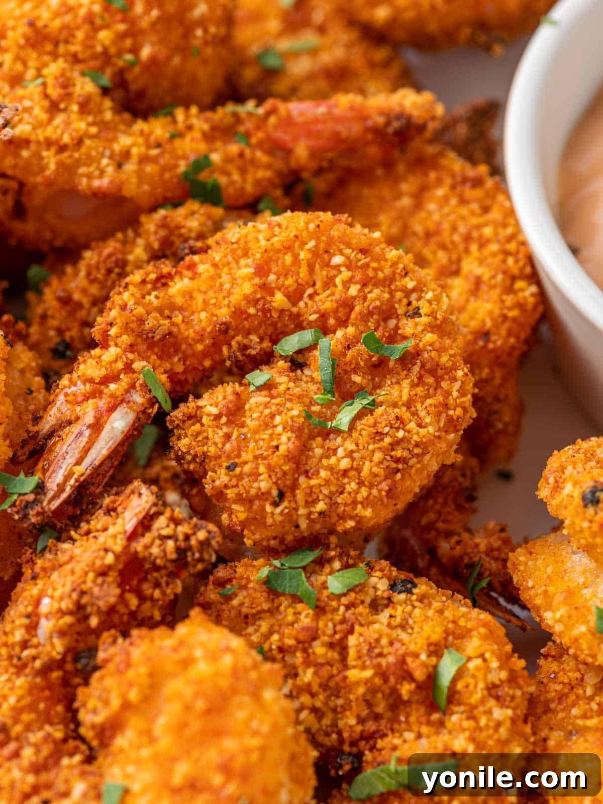 Crispy Air Fryer Keto Shrimp 7 Closeup of keto fried shrimp, showcasing its crispy texture.