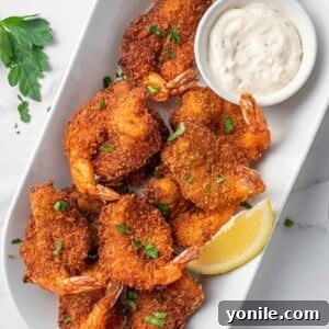 A platter of breaded butterfly shrimp.