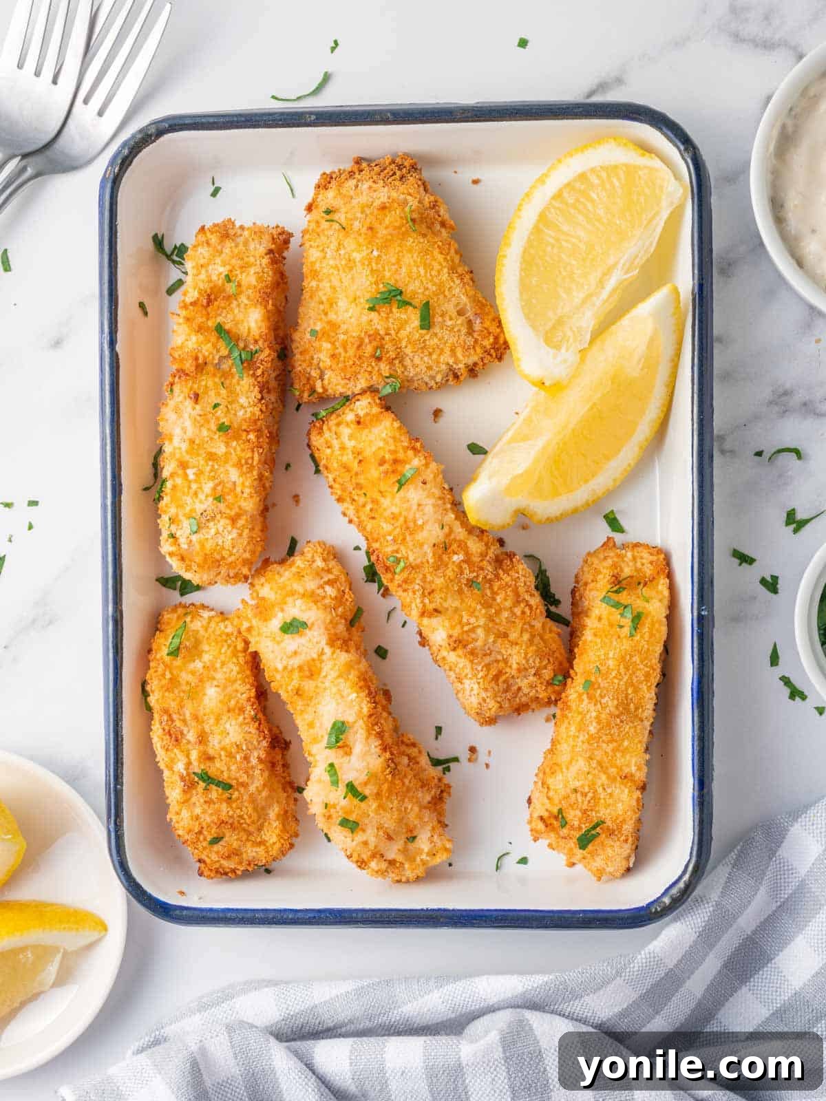 A platter of cripsy panko fried fish.