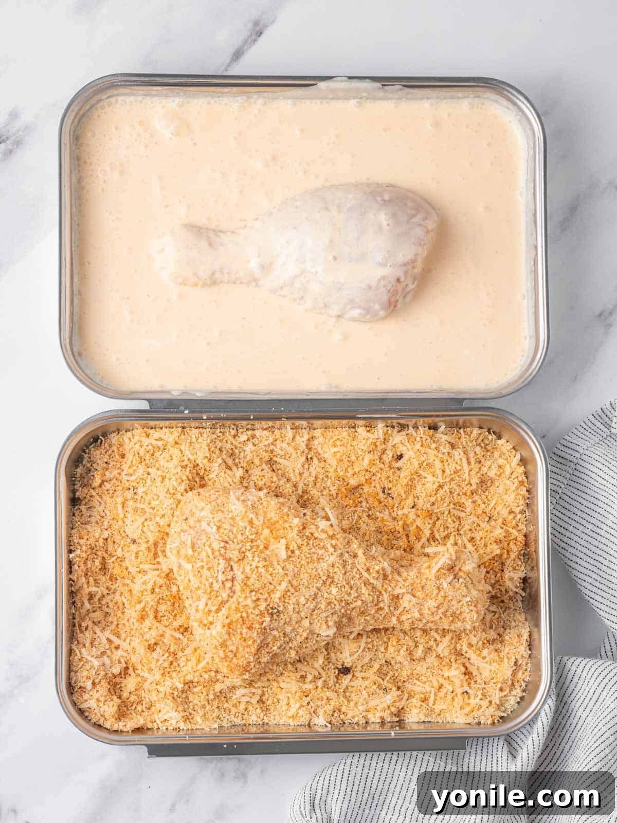How to coat the chicken in almond flour.