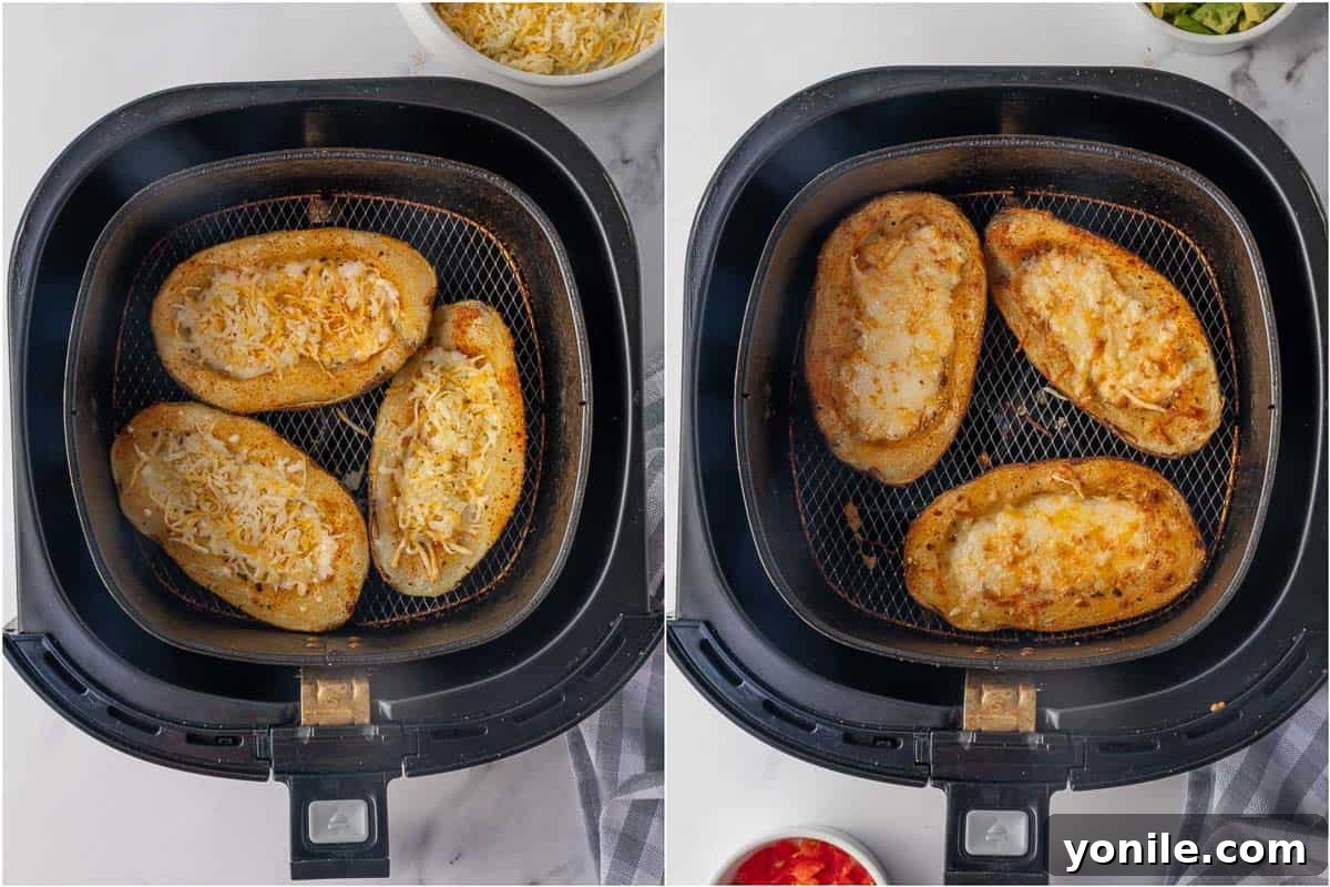 Homemade potato skins with cheese in the air fryer.
