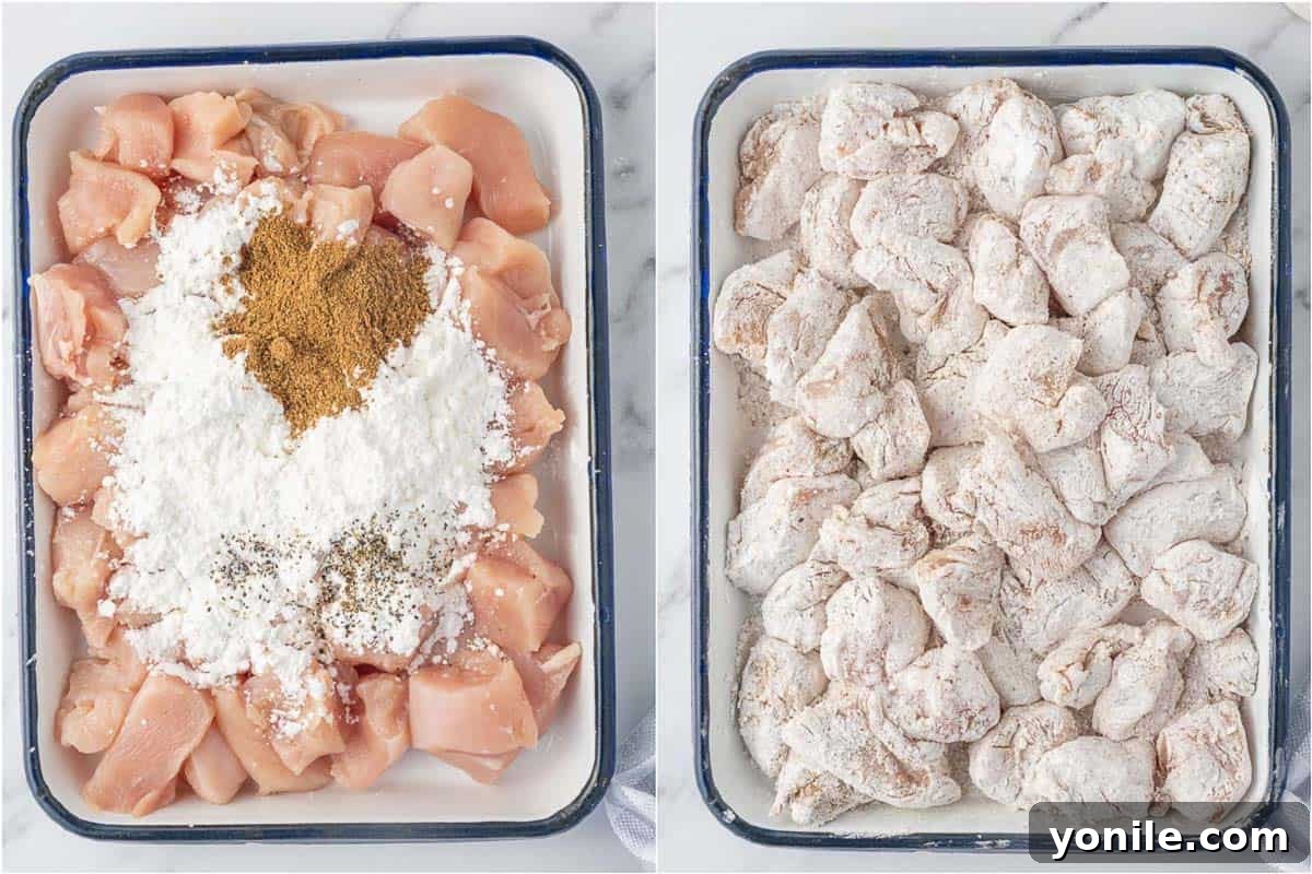 Golden Salt and Pepper Chicken 4 How to dredge chicken for frying.