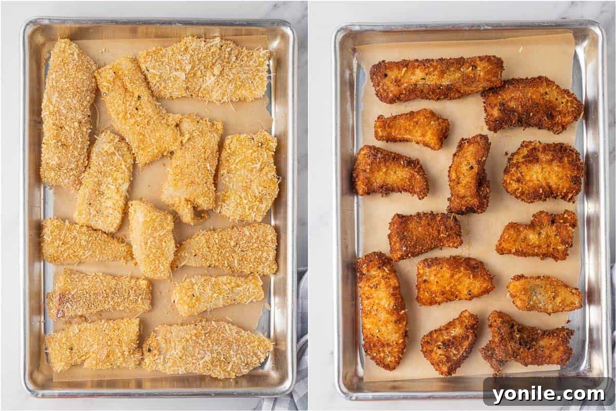 Crispy Gluten Free Fish and Chips 5 Before and after shots of wok fried gluten free fish with panko and parmesan, showing raw and cooked fish.
