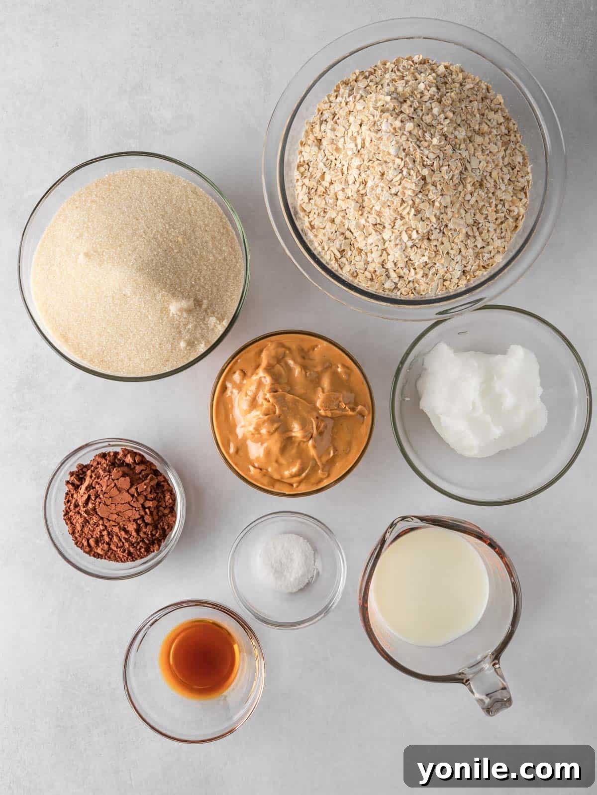 Ingredients needed for gluten free no bake cookies.