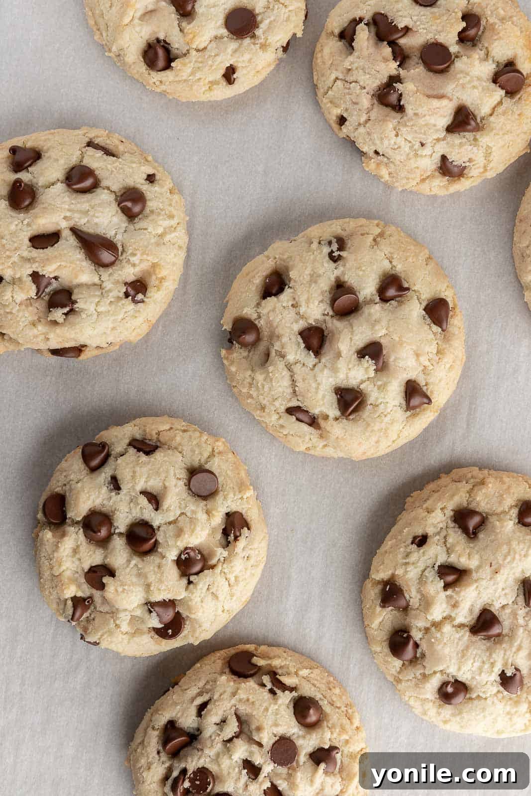 Freshly baked chocolate chip cookies.
