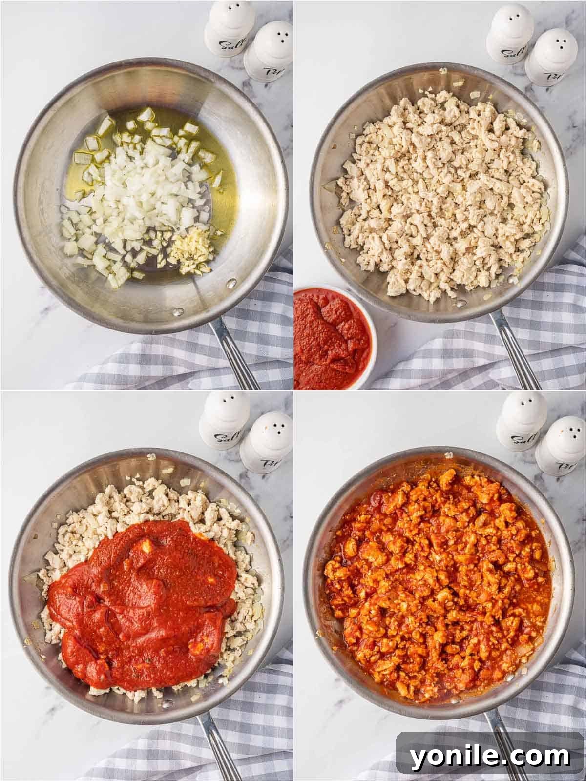 How to prepare savory meat sauce in a skillet.