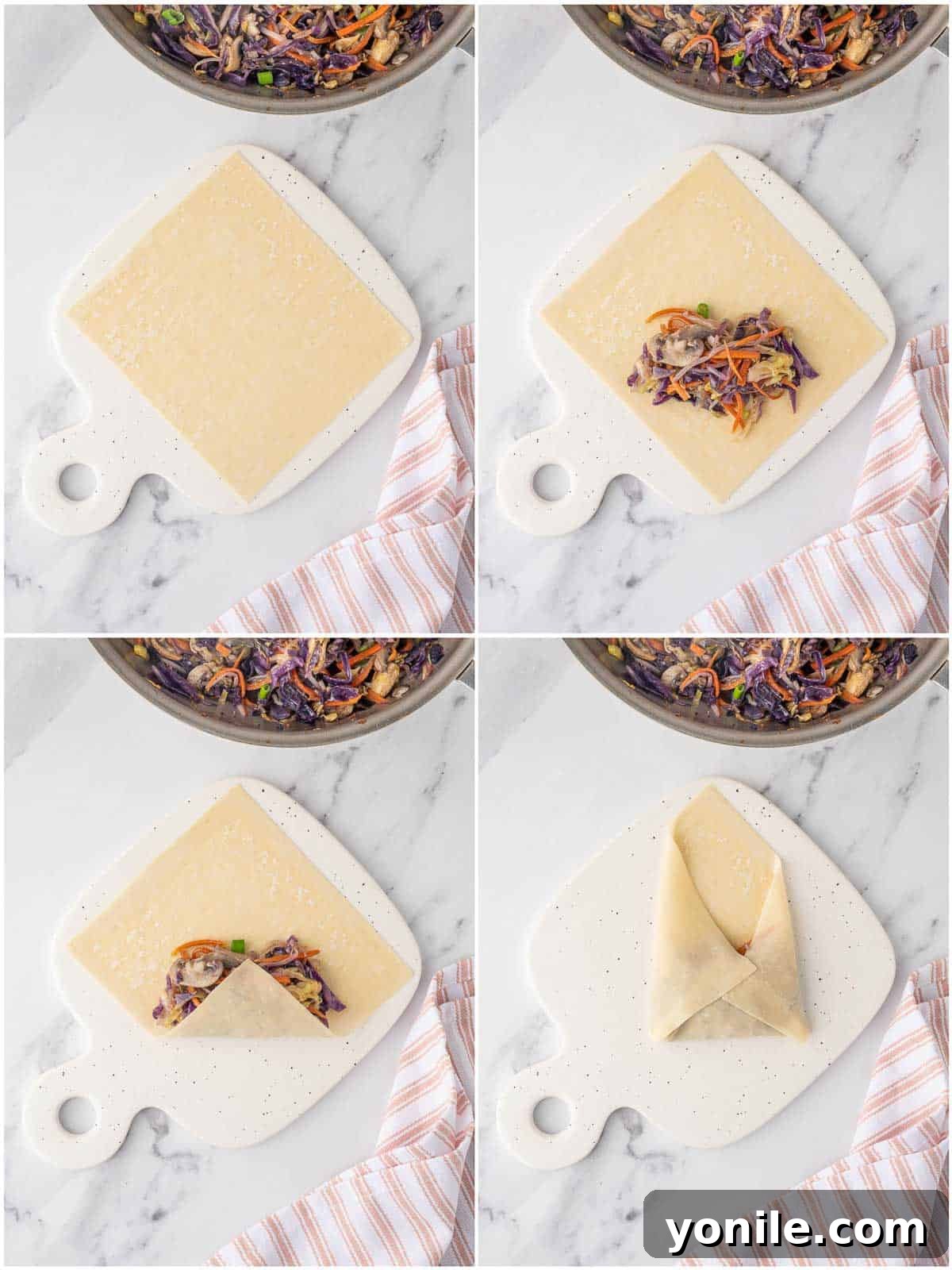 How to fill and roll a spring roll.