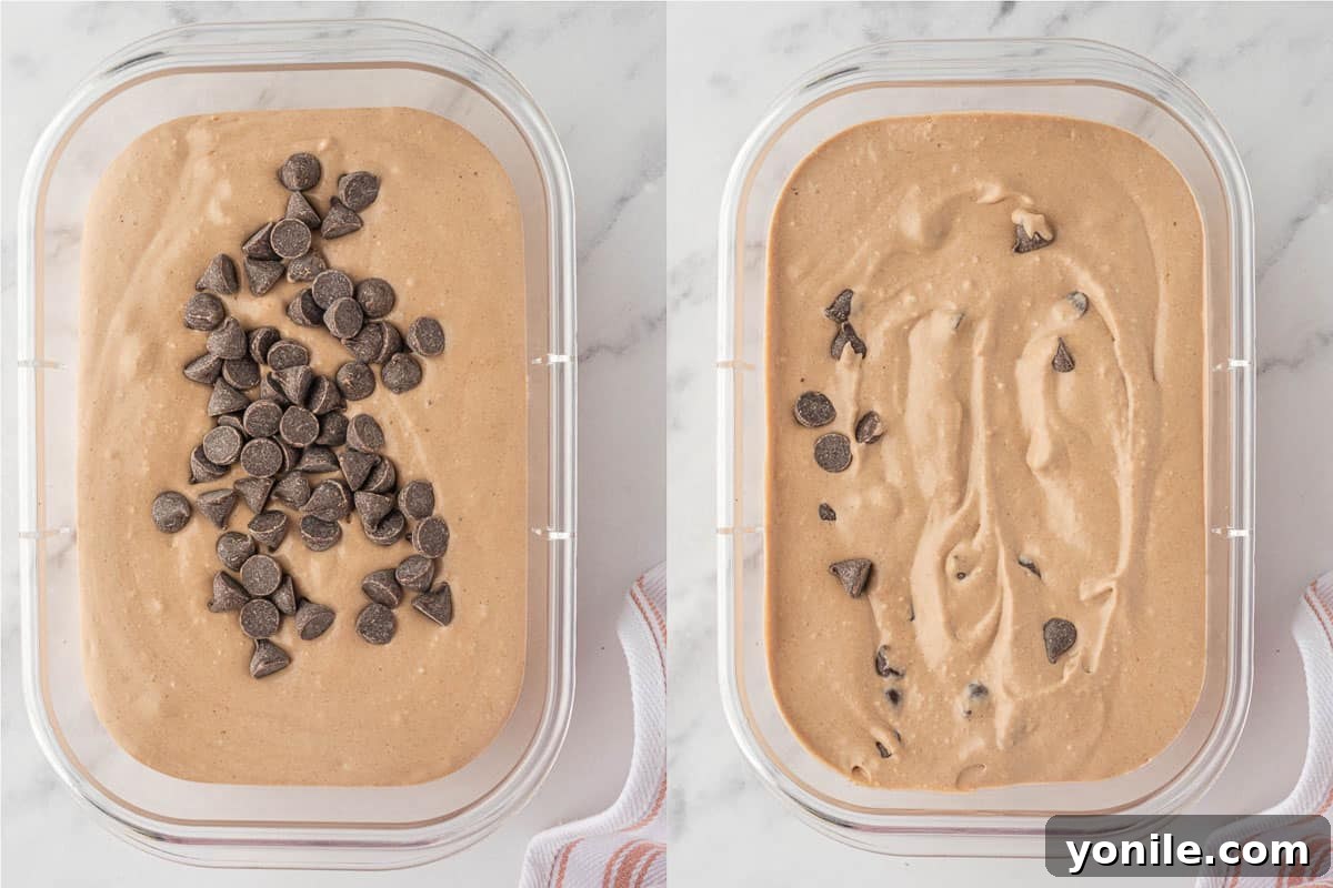 How to blend chocolate chips into ice cream.