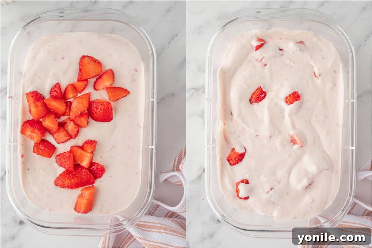 How to blend strawberries into ice cream.