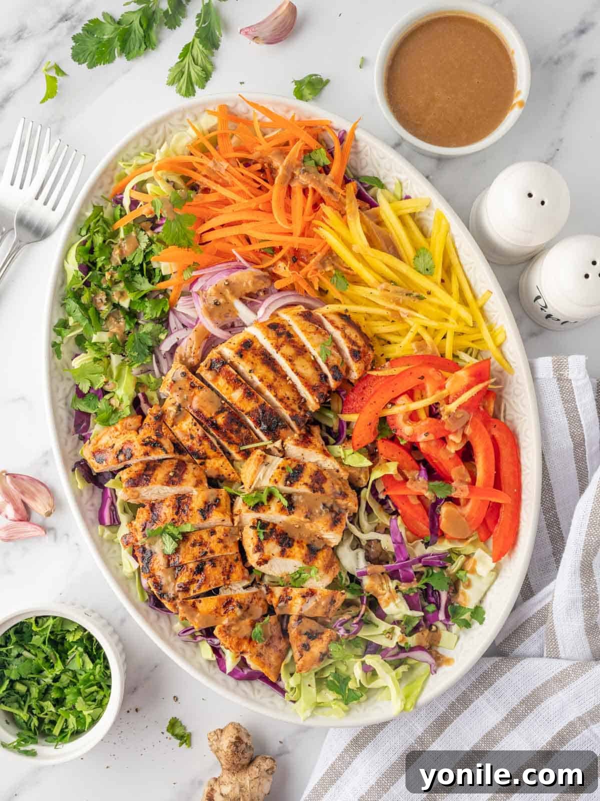 Chicken salad with mango and peanut butter dressing.