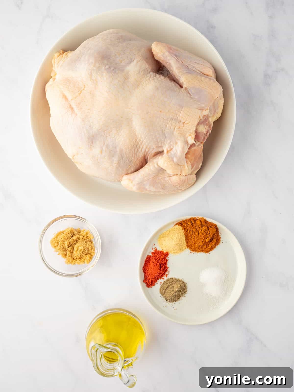 Ingredients needed for charcoal grilled chicken.