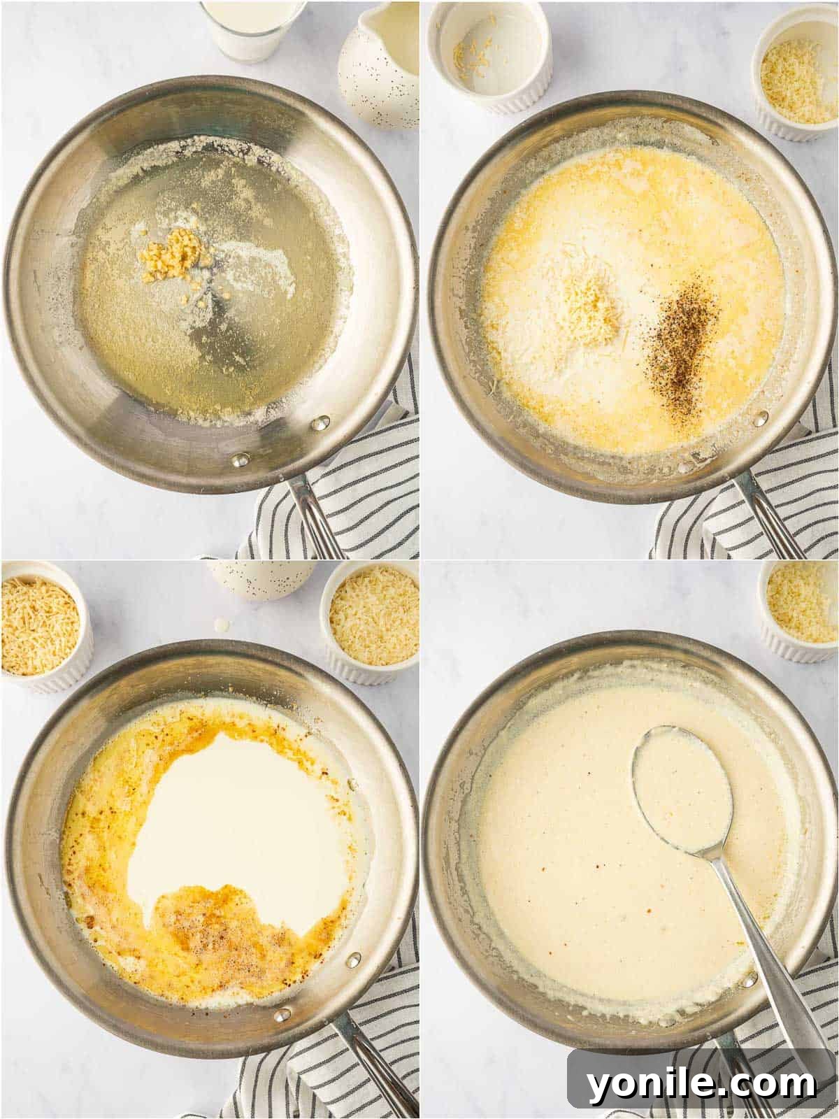 Velvety Chicken Tortellini Alfredo 5 Step-by-step photos showing how to make the creamy alfredo sauce from scratch.