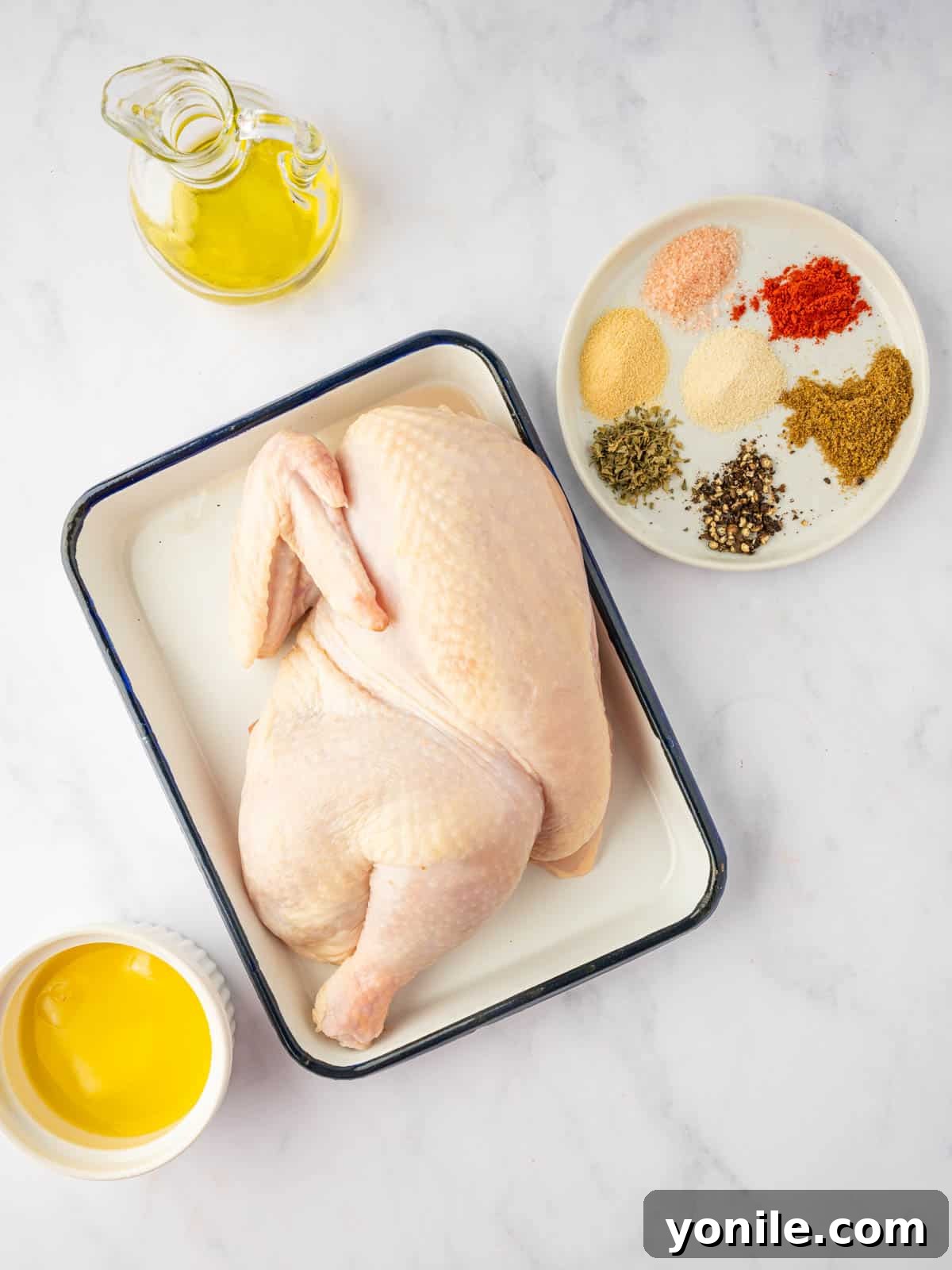 Ingredients needed for BBQ half chicken.