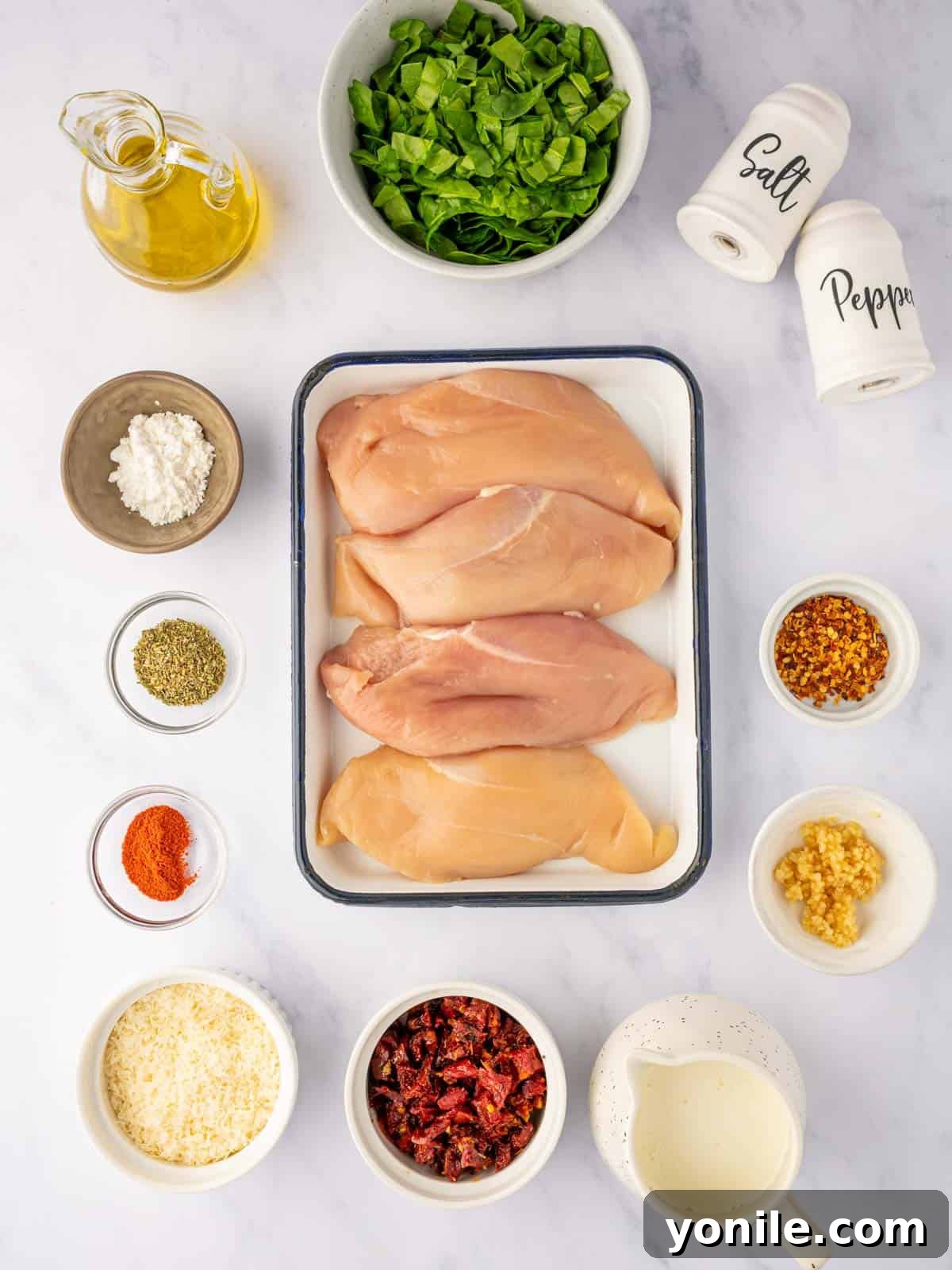 Creamy Tuscan Oven Chicken 3 Ingredients needed for easy tuscan chicken.