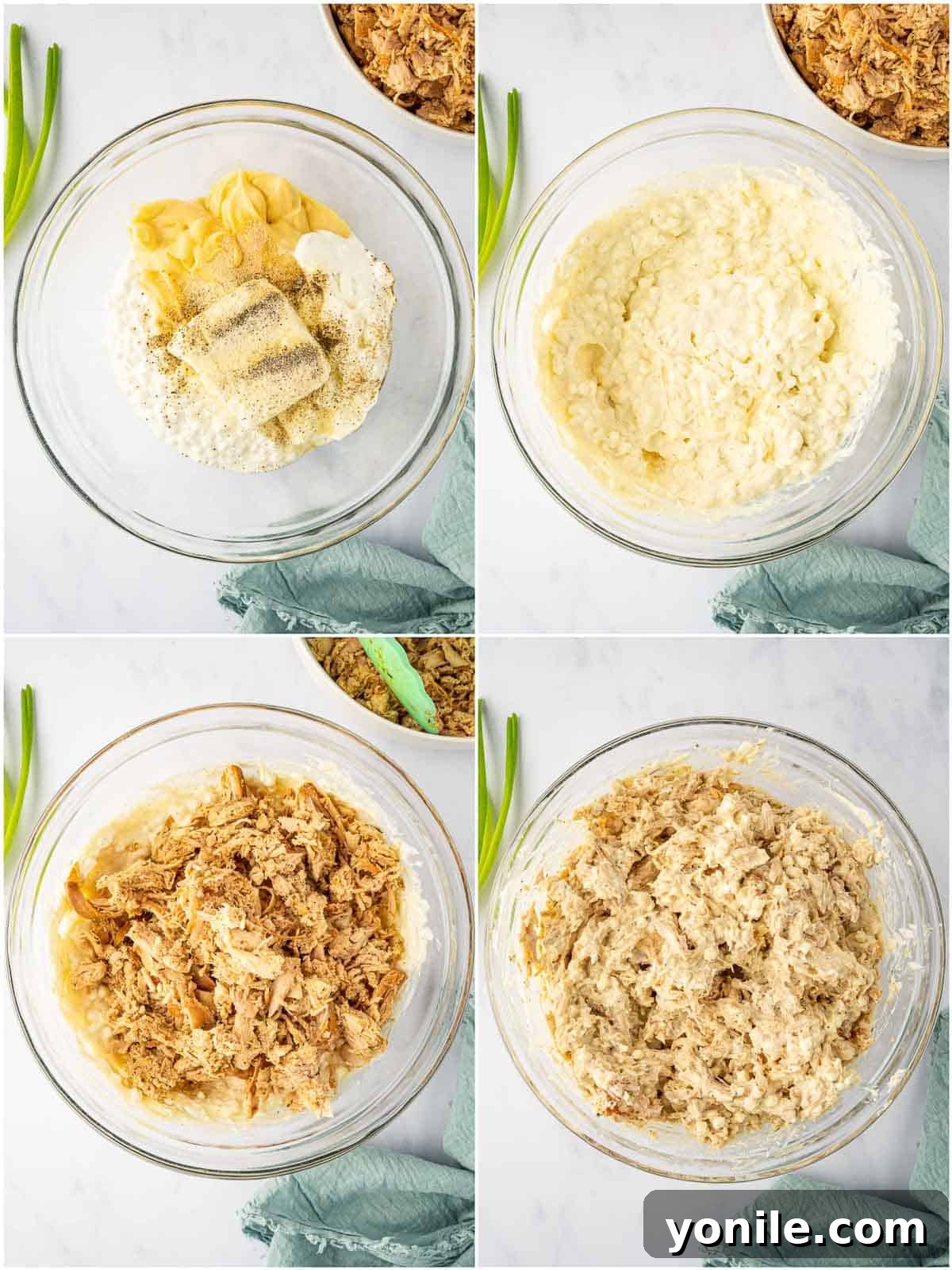 Decadent Chicken Bake 4 Combine the ingredients to create the creamy chicken filling.