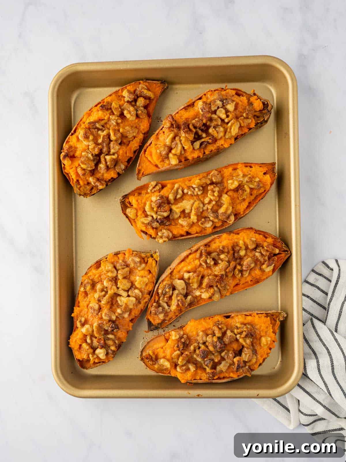 A tray of double baked sweet potatoes.