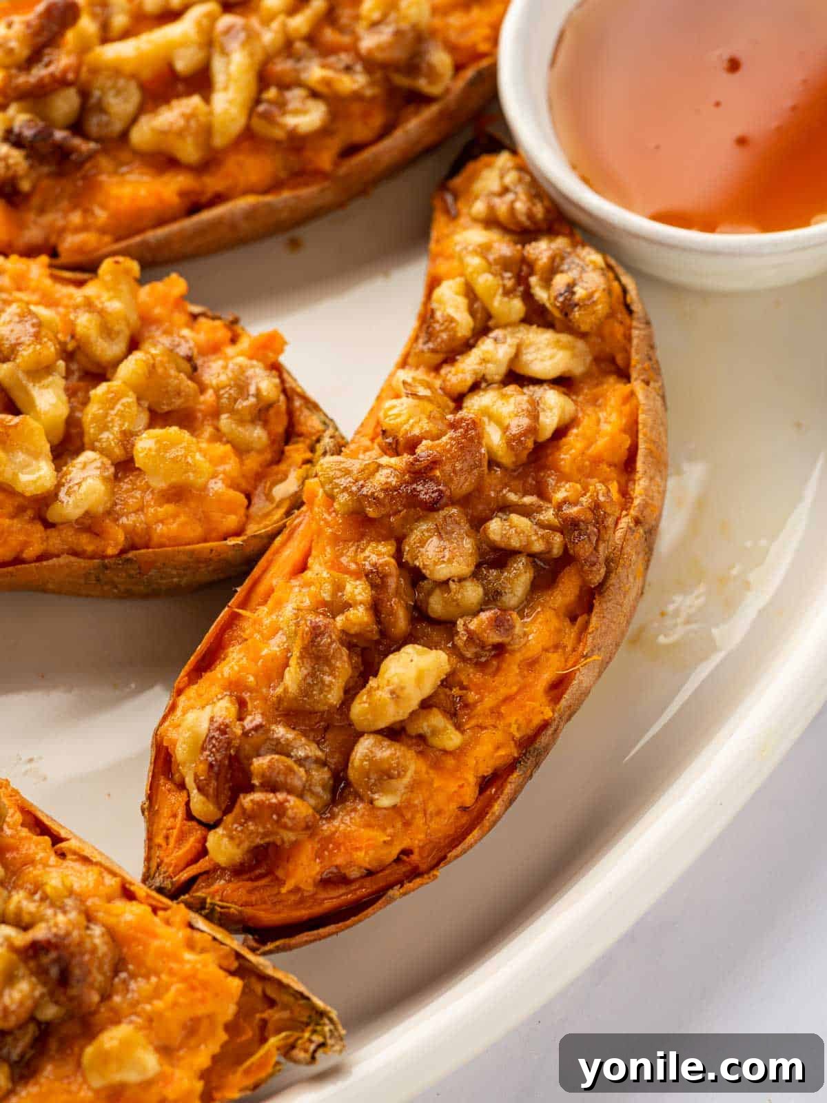 Sweet potatoes with walnut topping.