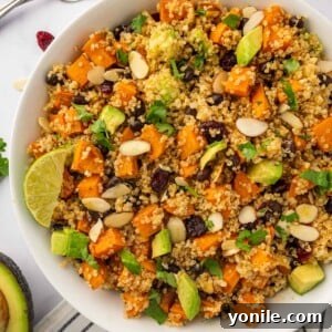 A bowl of sweet potato and quinoa salad.