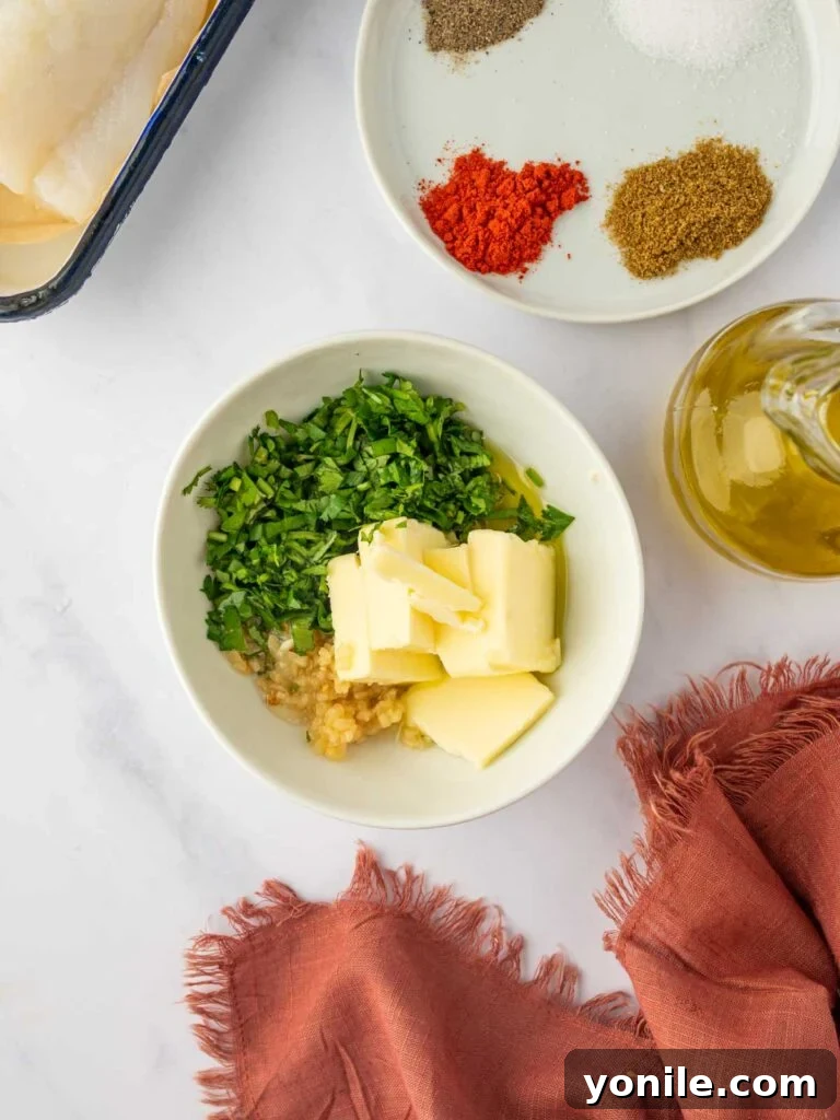 Savory Herb Crusted Cod Bake 5 Mixing the herb and lime marinade for the cod in a bowl.