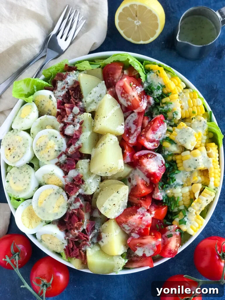 Potato Cobb Salad Potato Cobb Salad served in a large white bowl