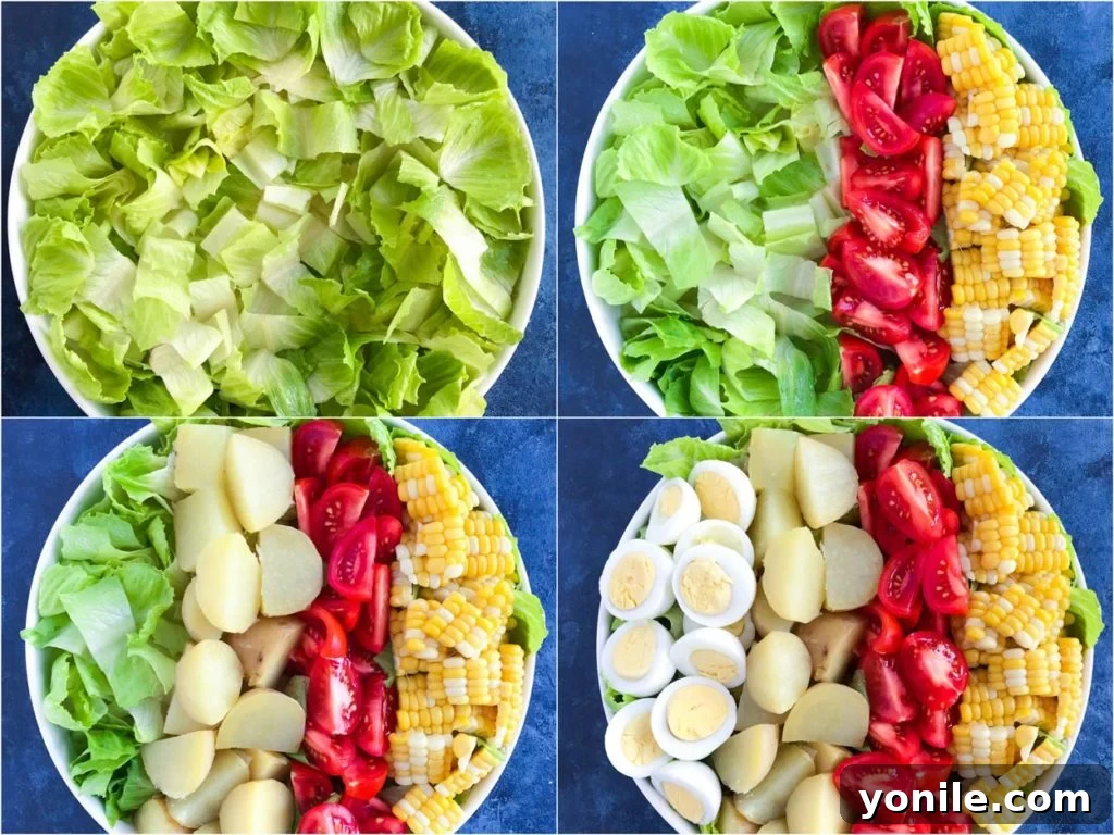 Four shots to show how to build the salad