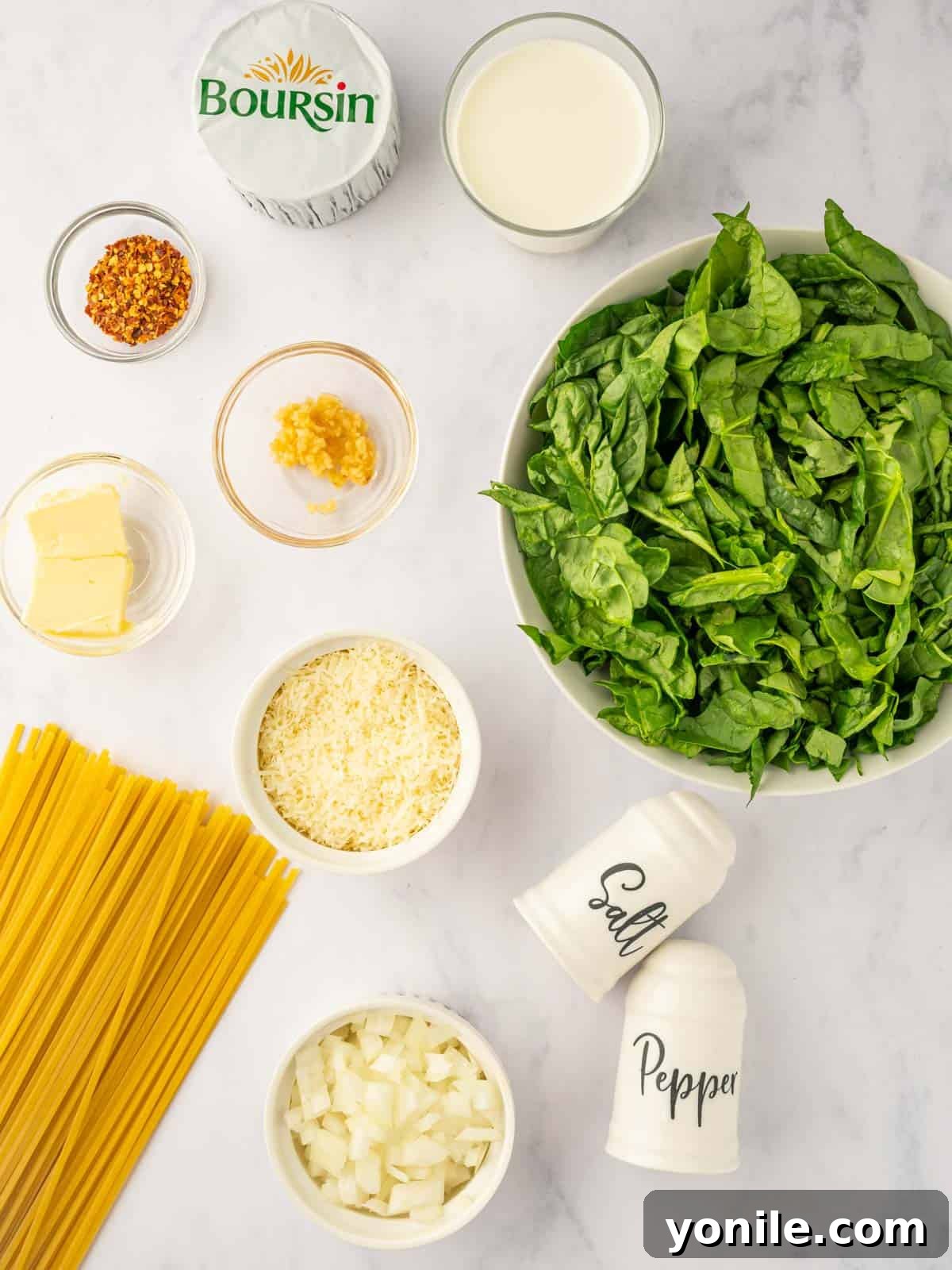 Ingredients needed for boursin cheese pasta.